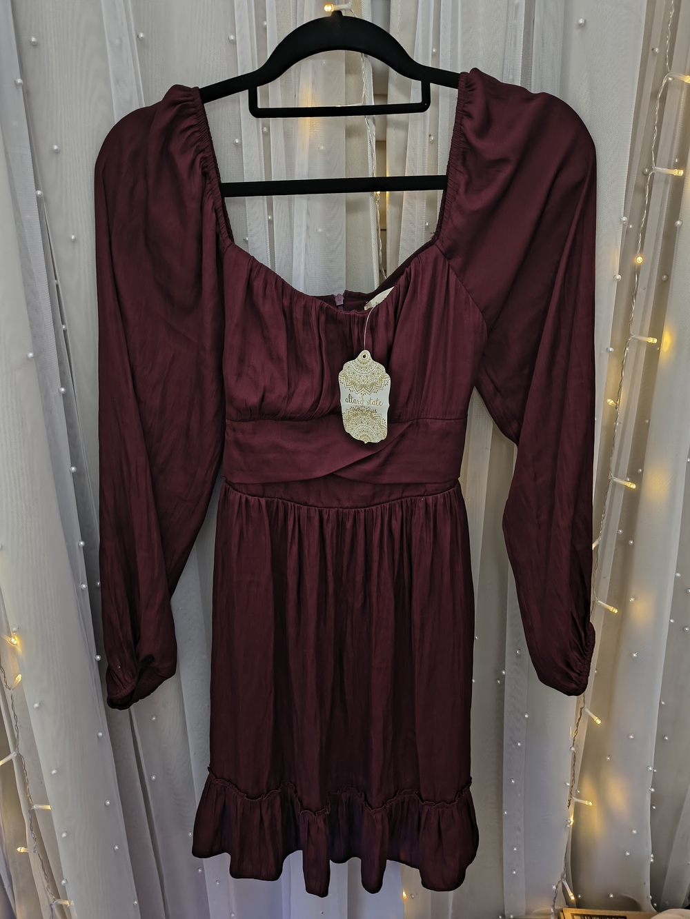 NWT Altar’d State Plum Satin Long Sleeve Mini Dress Medium